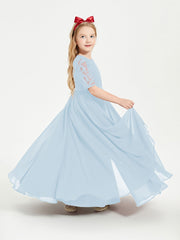 Abito Lungo Damigella Junior Top In Pizzo Con Maniche A Mezza Lunghezza Blu Cielo