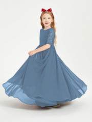 Abito Lungo Damigella Junior Top In Pizzo Con Maniche A Mezza Lunghezza Blu Ardesia