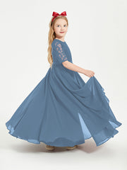 Abito Lungo Damigella Junior Top In Pizzo Con Maniche A Mezza Lunghezza Blu Ardesia