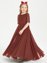 Abito Lungo Damigella Junior Top In Pizzo Con Maniche A Mezza Lunghezza Terracotta