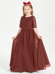 Abito Lungo Damigella Junior Top In Pizzo Con Maniche A Mezza Lunghezza Terracotta
