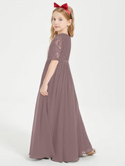 Abito Lungo Damigella Junior Top In Pizzo Con Maniche A Mezza Lunghezza Malva Vintage