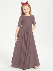 Abito Lungo Damigella Junior Top In Pizzo Con Maniche A Mezza Lunghezza Malva Vintage