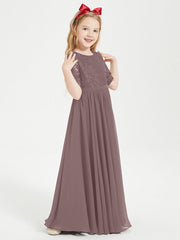 Abito Lungo Damigella Junior Top In Pizzo Con Maniche A Mezza Lunghezza Malva Vintage