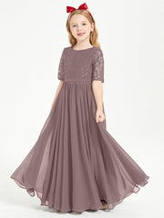 Abito Lungo Damigella Junior Top In Pizzo Con Maniche A Mezza Lunghezza Malva Vintage