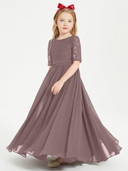 Abito Lungo Damigella Junior Top In Pizzo Con Maniche A Mezza Lunghezza Malva Vintage