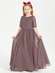 Abito Lungo Damigella Junior Top In Pizzo Con Maniche A Mezza Lunghezza Malva Vintage