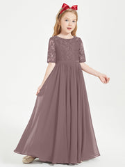 Abito Lungo Damigella Junior Top In Pizzo Con Maniche A Mezza Lunghezza Malva Vintage