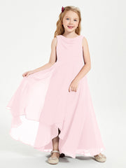 Abiti Da Damigella Junior Asimmetrici Moderni con Scollo A Cappuccio Rosa Cipria