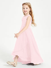 Abiti Da Damigella Junior Asimmetrici Moderni con Scollo A Cappuccio Rosa Cipria