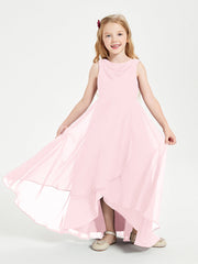 Abiti Da Damigella Junior Asimmetrici Moderni con Scollo A Cappuccio Rosa Cipria
