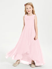 Abiti Da Damigella Junior Asimmetrici Moderni con Scollo A Cappuccio Rosa Cipria