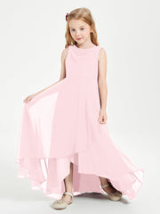 Abiti Da Damigella Junior Asimmetrici Moderni con Scollo A Cappuccio Rosa Cipria