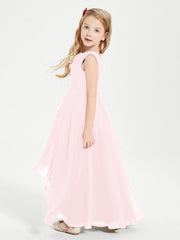 Abiti Da Damigella Junior Asimmetrici Moderni con Scollo A Cappuccio Rosa Cipria