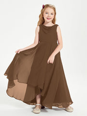 Abiti Da Damigella Junior Asimmetrici Moderni con Scollo A Cappuccio Marrone