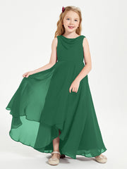 Abiti Da Damigella Junior Asimmetrici Moderni con Scollo A Cappuccio Verde Scuro