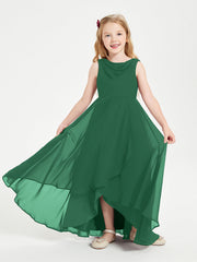 Abiti Da Damigella Junior Asimmetrici Moderni con Scollo A Cappuccio Verde Scuro