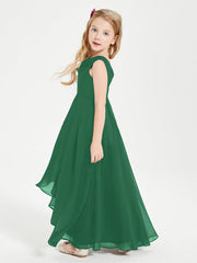 Abiti Da Damigella Junior Asimmetrici Moderni con Scollo A Cappuccio Verde Scuro