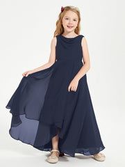 Abiti Da Damigella Junior Asimmetrici Moderni con Scollo A Cappuccio Blu Scuro