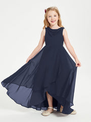 Abiti Da Damigella Junior Asimmetrici Moderni con Scollo A Cappuccio Blu Scuro