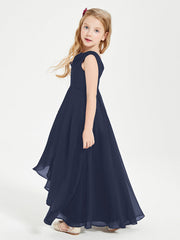 Abiti Da Damigella Junior Asimmetrici Moderni con Scollo A Cappuccio Blu Scuro