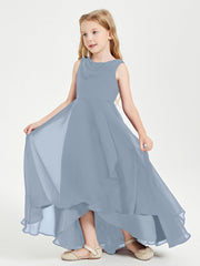 Abiti Da Damigella Junior Asimmetrici Moderni con Scollo A Cappuccio Azzurro Polvere