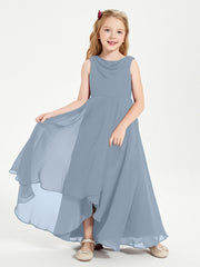 Abiti Da Damigella Junior Asimmetrici Moderni con Scollo A Cappuccio Azzurro Polvere
