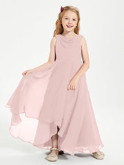 Abiti Da Damigella Junior Asimmetrici Moderni con Scollo A Cappuccio Rosa Polvere