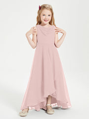 Abiti Da Damigella Junior Asimmetrici Moderni con Scollo A Cappuccio Rosa Polvere