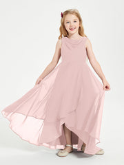Abiti Da Damigella Junior Asimmetrici Moderni con Scollo A Cappuccio Rosa Polvere