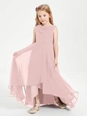 Abiti Da Damigella Junior Asimmetrici Moderni con Scollo A Cappuccio Rosa Polvere