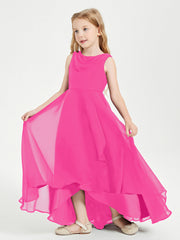 Abiti Da Damigella Junior Asimmetrici Moderni con Scollo A Cappuccio Fucsia