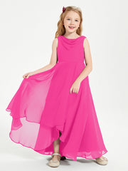 Abiti Da Damigella Junior Asimmetrici Moderni con Scollo A Cappuccio Fucsia