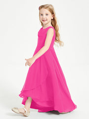 Abiti Da Damigella Junior Asimmetrici Moderni con Scollo A Cappuccio Fucsia
