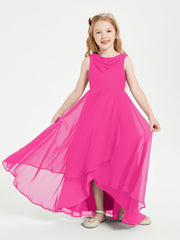 Abiti Da Damigella Junior Asimmetrici Moderni con Scollo A Cappuccio Fucsia