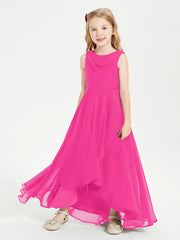 Abiti Da Damigella Junior Asimmetrici Moderni con Scollo A Cappuccio Fucsia