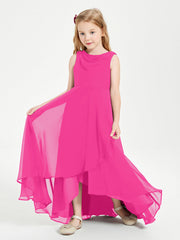 Abiti Da Damigella Junior Asimmetrici Moderni con Scollo A Cappuccio Fucsia