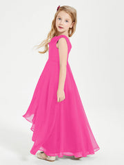 Abiti Da Damigella Junior Asimmetrici Moderni con Scollo A Cappuccio Fucsia