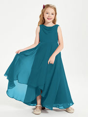 Abiti Da Damigella Junior Asimmetrici Moderni con Scollo A Cappuccio Blu Inchiostro