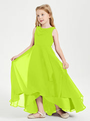 Abiti Da Damigella Junior Asimmetrici Moderni con Scollo A Cappuccio Verde Lime