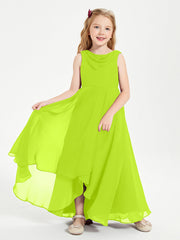 Abiti Da Damigella Junior Asimmetrici Moderni con Scollo A Cappuccio Verde Lime