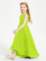 Abiti Da Damigella Junior Asimmetrici Moderni con Scollo A Cappuccio Verde Lime