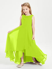 Abiti Da Damigella Junior Asimmetrici Moderni con Scollo A Cappuccio Verde Lime