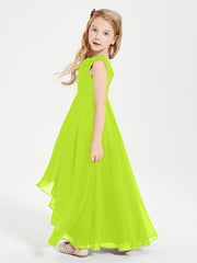 Abiti Da Damigella Junior Asimmetrici Moderni con Scollo A Cappuccio Verde Lime