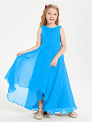 Abiti Da Damigella Junior Asimmetrici Moderni con Scollo A Cappuccio Blu Oceano
