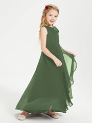 Abiti Da Damigella Junior Asimmetrici Moderni con Scollo A Cappuccio Verde Oliva