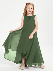 Abiti Da Damigella Junior Asimmetrici Moderni con Scollo A Cappuccio Verde Oliva