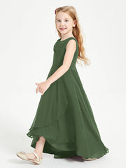 Abiti Da Damigella Junior Asimmetrici Moderni con Scollo A Cappuccio Verde Oliva