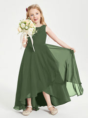 Abiti Da Damigella Junior Asimmetrici Moderni con Scollo A Cappuccio Verde Oliva