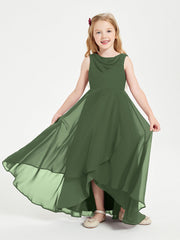Abiti Da Damigella Junior Asimmetrici Moderni con Scollo A Cappuccio Verde Oliva